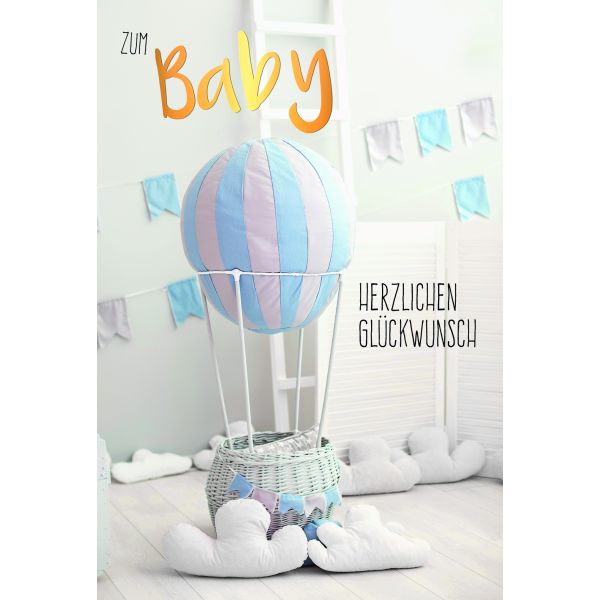 Geburt Baby Glückwunschkarte mit Umschlag Heißluftballon Herzlichen Glückwunsch