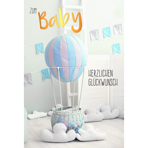 Geburt Baby Glückwunschkarte mit Umschlag Heißluftballon Herzlichen Glückwunsch