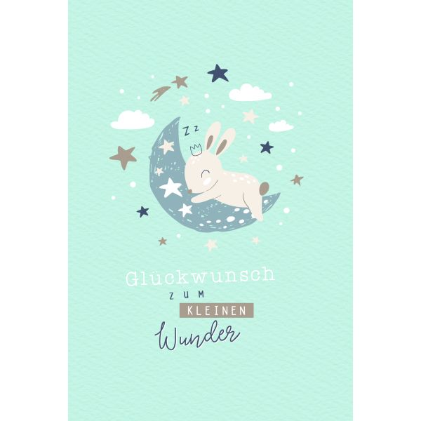 Geburt Baby Glückwunschkarte mit Umschlag Mond Sterne Kleines Wunder Glückwunsch