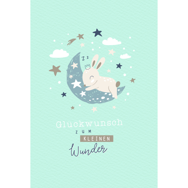 Geburt Baby Glückwunschkarte mit Umschlag Mond Sterne Kleines Wunder Glückwunsch