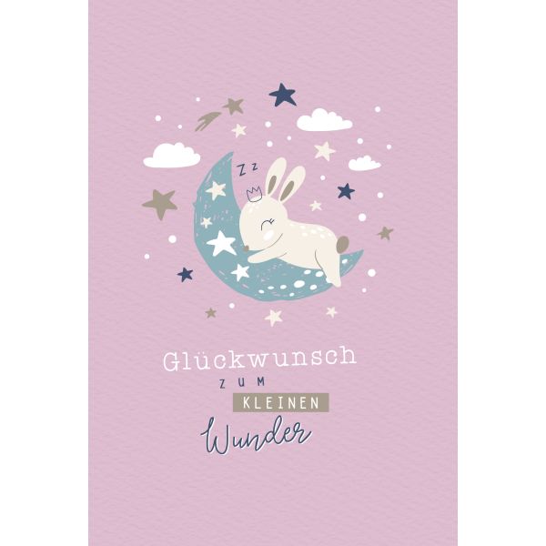 Geburt Baby Glückwunschkarte mit Umschlag Rosa Mond Sterne Kleines Wunder Glückwunsch