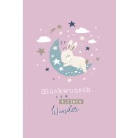 Geburt Baby Glückwunschkarte mit Umschlag Rosa Mond...