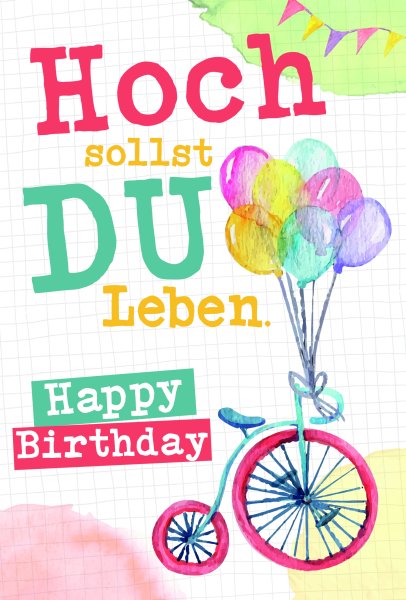 Geburtstag - Glückwunschkarte im Format 11,5 x 17 cm mit Umschlag - Fahrrad, Luftballons