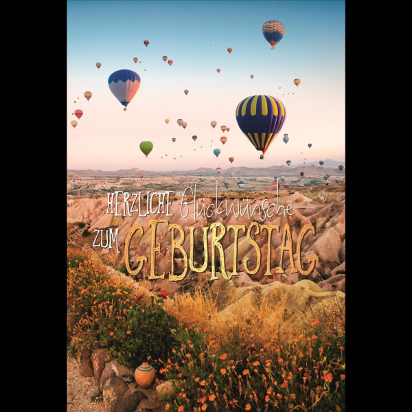 Geburtstag Glückwunschkarte mit Umschlag Heißluftballons mit Goldfolie