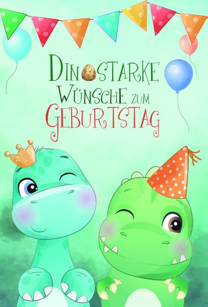 Geburtstag - Glückwunschkarte im Format 11,5 x 17 cm mit Umschlag - Zwinkernde Dinos