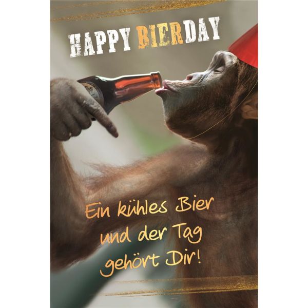 A Geburtstag Glückwunschkarte mit Umschlag Affe trinkt Bier