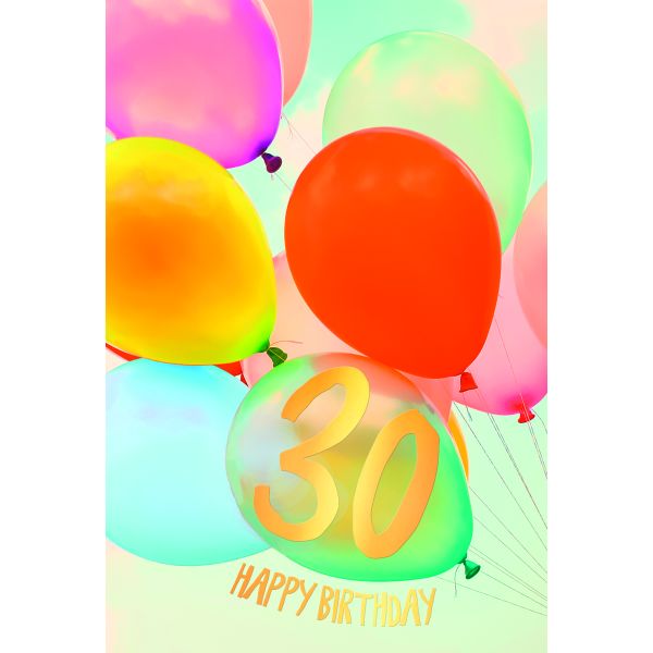 A 30. Geburtstag Karte mit Umschlag bunte Luftballons mit Goldfolie