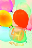 40. Geburtstag - Karte mit Umschlag - bunte Luftballons -...