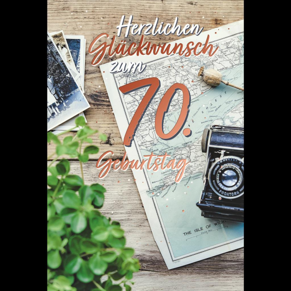 70. Geburtstag Karte mit Umschlag Landkarte mit rosegoldener Metallicfolie