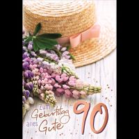 90. Geburtstag Karte mit Umschlag Blumen mit rosegoldener...