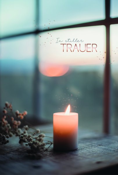 Trauer – Beileid – Kondolenz - Trauerkarte im Format 11,5 x 17 cm mit Umschlag - brennende Kerzen - mit rosegoldener Metallicfolie