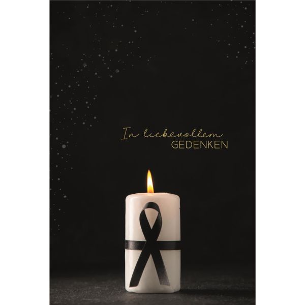 A Trauer Beileid Kondolenz Trauerkarte mit Umschlag brennende Kerze mit Trauerschleife mit Textvorschlägen