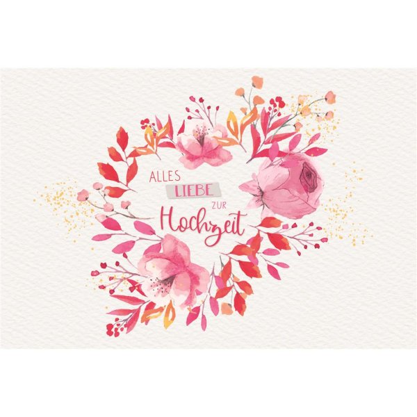 Hochzeit - Glückwunschkarte im Format 11,5 x 17 cm mit Umschlag - Blumen, Blätterranken