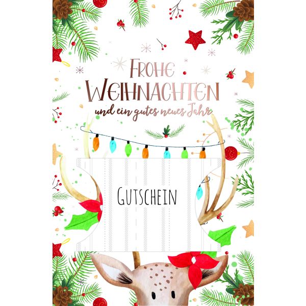 Weihnachten Gutschein Gutscheinkarte mit Umschlag Rentier mit Lichterke