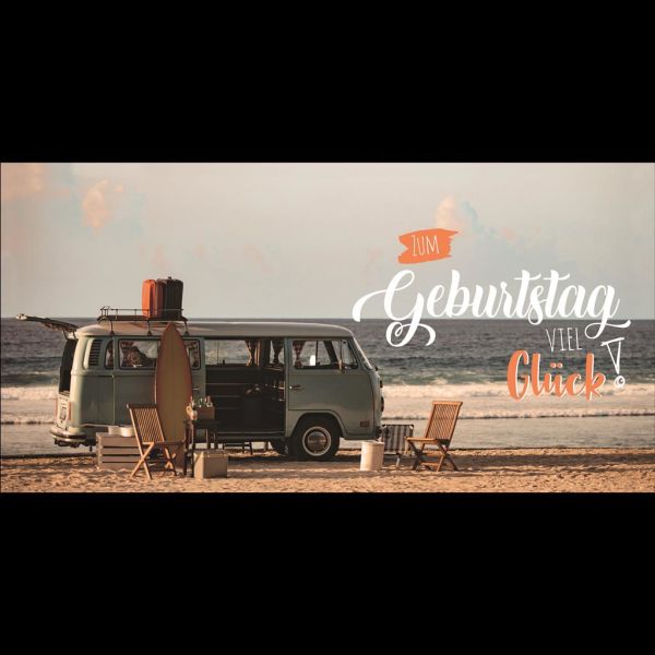 Geburtstag - Glckwunschkarte im Format 10,5 x 21 cm mit Umschlag - Bus  Camper am Strand, 2,50