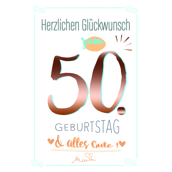 A 50. Geburtstag Karte mit Umschlag mit Kupferfolie