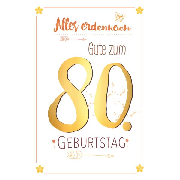 A 80. Geburtstag Karte mit Umschlag mit Goldfolie