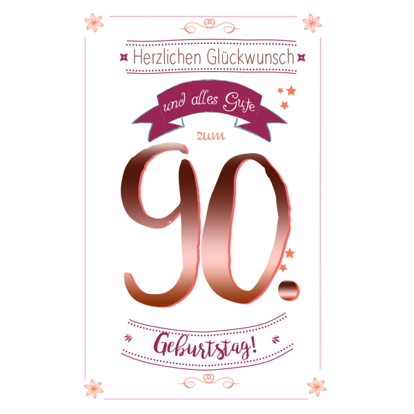 90. Geburtstag Karte mit Umschlag mit Kupferfolie