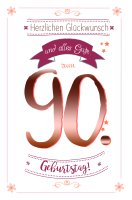 90. Geburtstag - Karte mit Umschlag - mit Kupferfolie