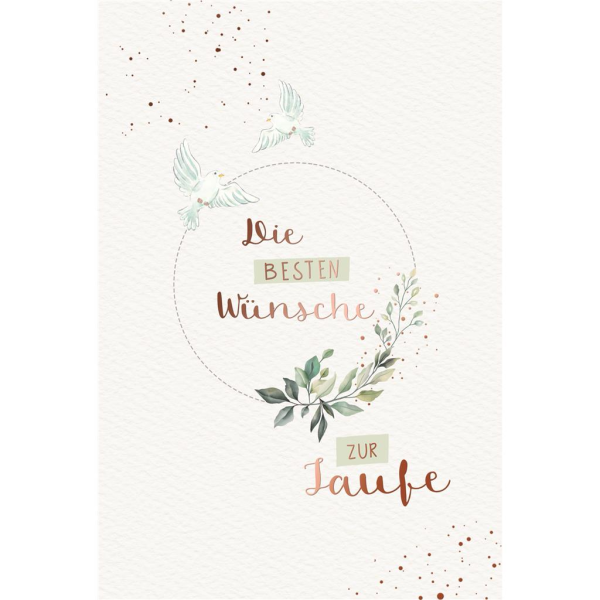 Taufe Glückwunschkarte mit Umschlag Blätterranken mit roségoldener Metallicfolie