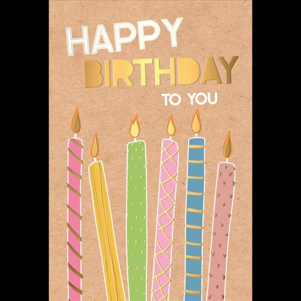 Geburtstag - Glückwunschkarte im Format 11,5 x 17 cm mit Umschlag - Bunte, brennende Kerzen - mit Goldfolie