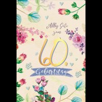 60. Geburtstag - Karte mit Umschlag - Blumen - mit Goldfolie