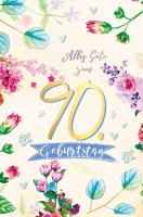 90. Geburtstag - Karte mit Umschlag - Blumen - mit Goldfolie