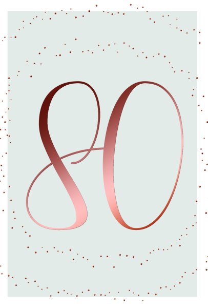 80. Geburtstag - Karte mit Umschlag - Schriftkarte - mit rosegoldener Metallicfolie