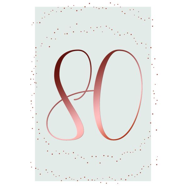80. Geburtstag Karte mit Umschlag Schriftkarte mit rosegoldener Metallicfolie