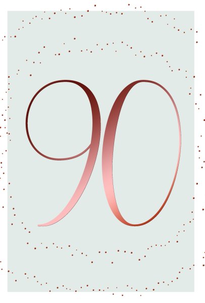 90. Geburtstag - Karte mit Umschlag - Schriftkarte - mit rosegoldener Metallicfolie