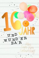 16. Geburtstag - Karte mit Umschlag - bunte Luftballons -...