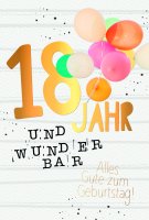 18. Geburtstag - Karte mit Umschlag - bunte Luftballons -...