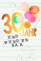 30. Geburtstag - Karte mit Umschlag - bunte Luftballons -...
