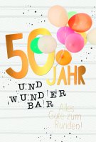 50. Geburtstag - Karte mit Umschlag - bunte Luftballons -...