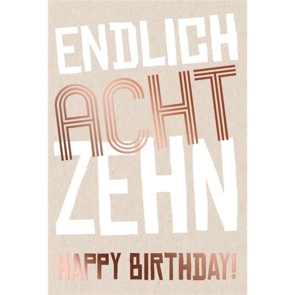 A 18. Geburtstag Glückwunschkarte mit Umschlag 18. Geburtstag Endlich Achtzehn