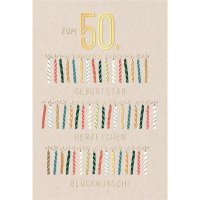 50. Geburtstag - Karte mit Umschlag - brennende Kerzen -...