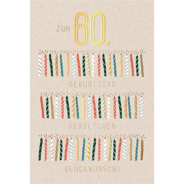 60. Geburtstag - Karte mit Umschlag - brennende Kerzen - mit Goldfolie