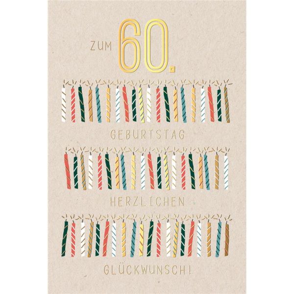 60. Geburtstag Karte mit Umschlag brennende Kerzen mit Goldfolie