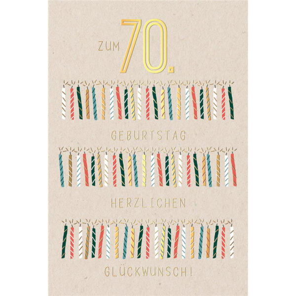 70. Geburtstag - Karte mit Umschlag - brennende Kerzen
