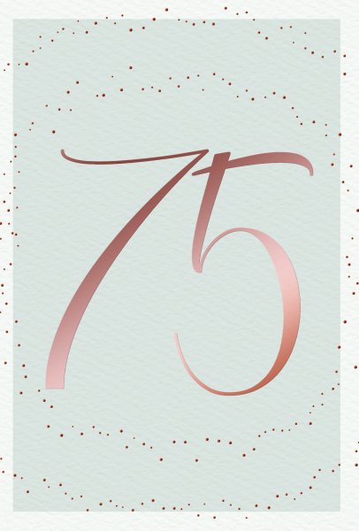 75 . Geburtstag - Glückwunschkarte im Format 11,5 x 17 cm mit Umschlag - Schriftkarte - mit rosegoldener Metallicfolie