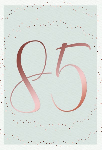 85. Geburtstag - Karte mit Umschlag - Schriftkarte - mit rosegoldener Metallicfolie