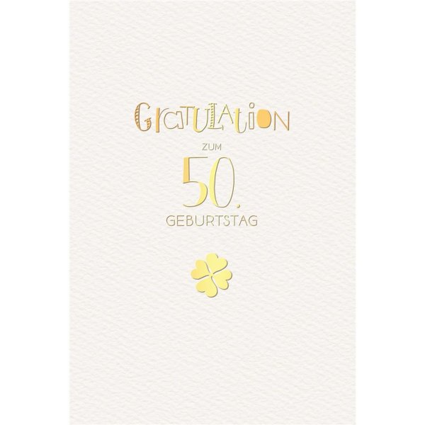 50. Geburtstag - Karte mit Umschlag - Schriftkarte - mit Goldfolie