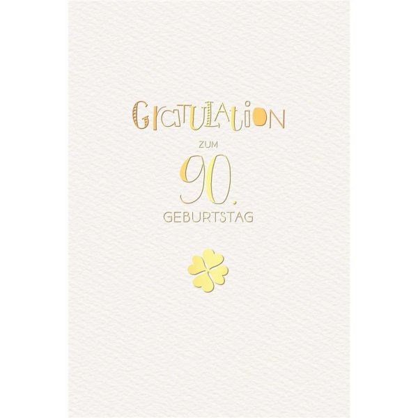 90. Geburtstag - Karte mit Umschlag - Schriftkarte - mit Goldfolie