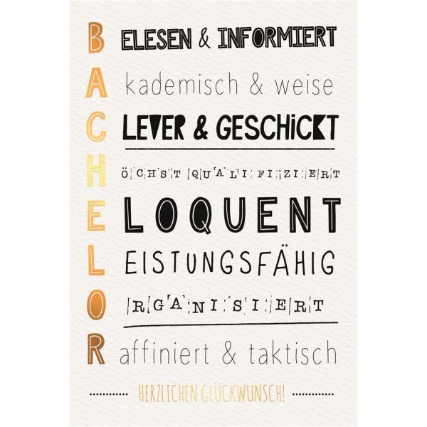 A Bachelor Glückwunschkarte mit Umschlag Schriftkarte mit Goldfolie