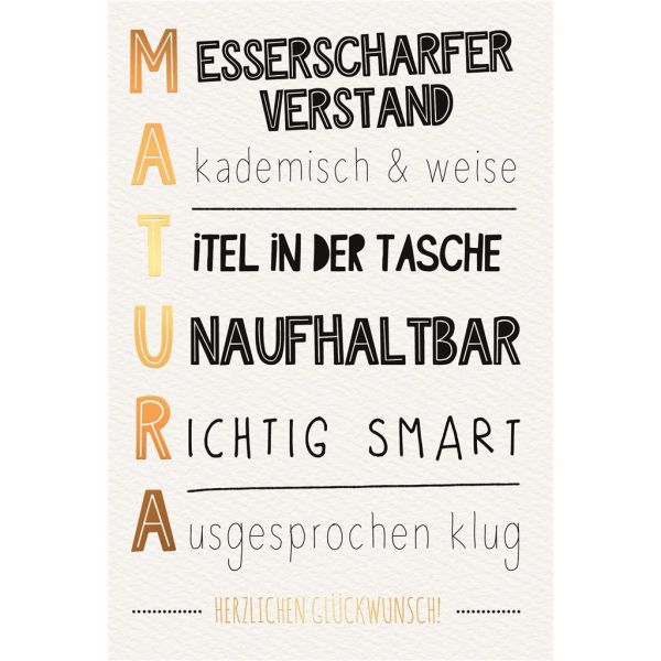 Matura Glückwunschkarte mit Umschlag Schriftkarte mit Goldfolie