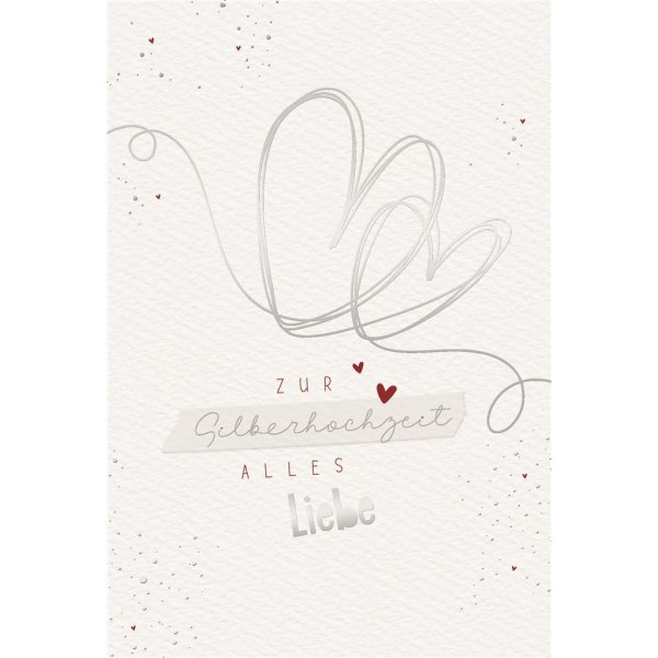 Silberhochzeit - 25. Hochzeitstag - Glückwunschkarte im Format 11,5 x 17 cm mit Umschlag - Herzen - mit Silberfolie