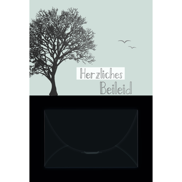 Trauer Beileid Kondolenz Geldkarte Trauerkarte mit Umschlag Baum, Vögel mit Silberfolie