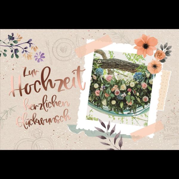 Hochzeitskarte Glückwunschkarte mit Umschlag Blumen Herzlichen Glückwunsch – Metallicfolie