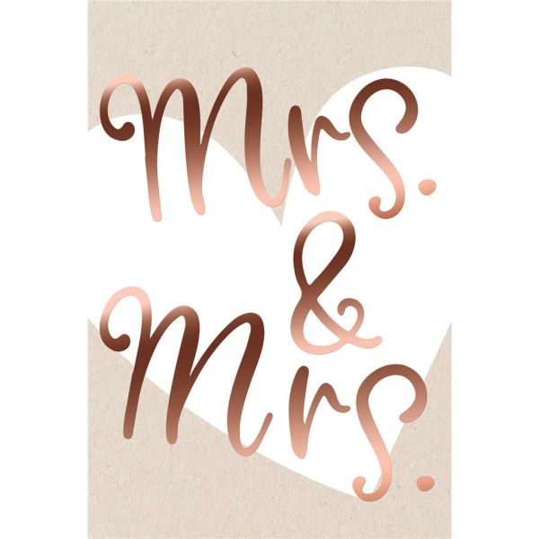 Hochzeit Gleichgeschlechtlich Glückwunschkarte mit Umschlag Mrs. & Mrs. Weißes Herz – Metallicfolie