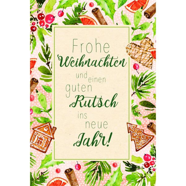 Weihnachten Zuckerrohrpapier Glückwunschkarte mit Umschlag Lebkuchen, Zimtstangen und Zweige